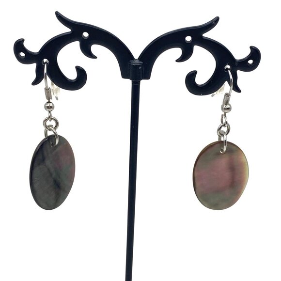 Cookie Lee Style Shell Pendant Necklace Earring Set Unmarked Beaded Silver Tone - Picture 4 of 12